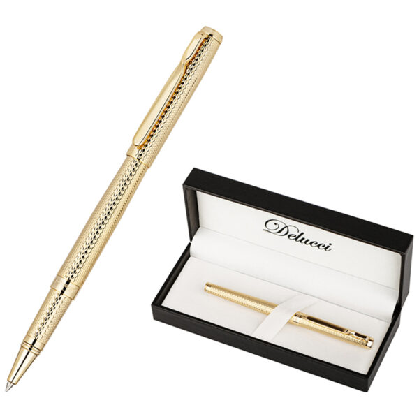 Ручка-роллер Delucci "Celeste", синяя, 0,6мм, цвет корпуса - золото, подар.уп.