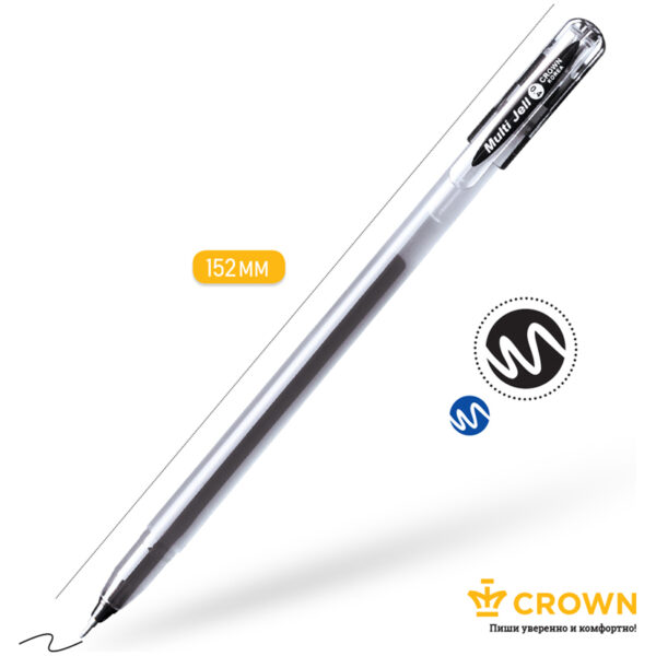 Ручка гелевая Crown "Multi Jell" черная, 0,4мм, игольчатый стержень