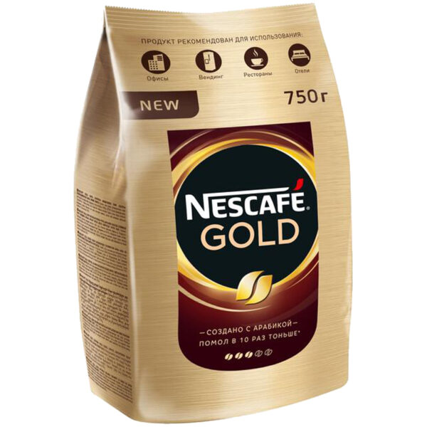 Кофе растворимый Nescafe "Gold", сублимированный, с молотым, тонкий помол, мягкая упаковка, 750г