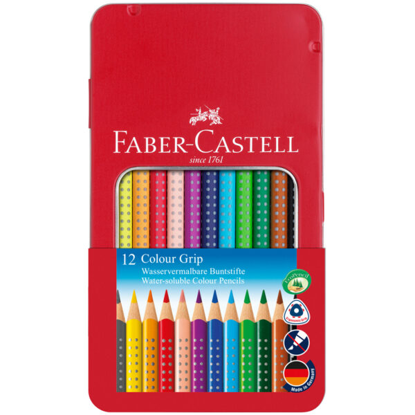 Карандаши цветные Faber-Castell "Grip", 12цв., трехгран., заточен., метал. кор.