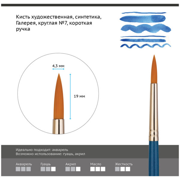 Кисть художественная синтетика Гамма "Галерея", круглая №7, короткая ручка