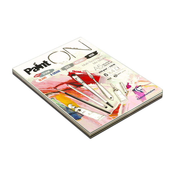 Скетчбук - альбом для смешанных техник 24л., А5, на склейке Clairefontaine "Paint'ON", 250г/м2, 6 цветов