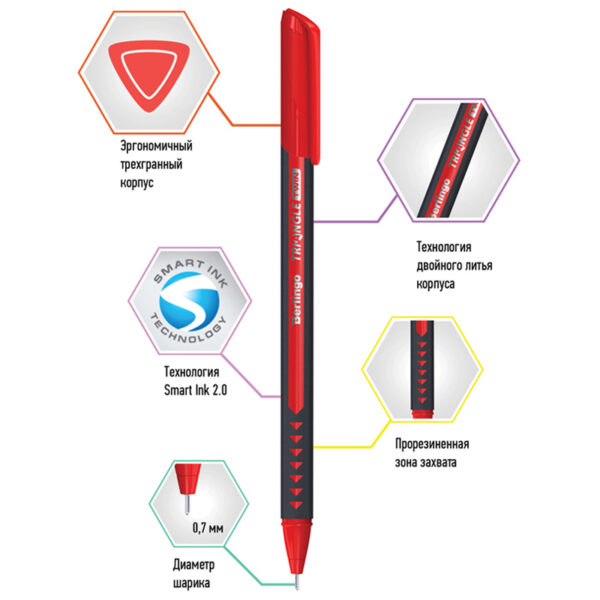Ручка шариковая Berlingo "Triangle Twin", красная, 0,7, игольчатый стержень