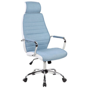 Кресло руководителя Helmi HL-E05 "Event", ткань/экокожа, голубая/белая, хром, механизм качания