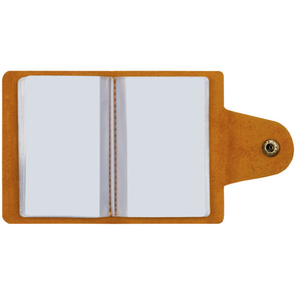 Визитница карманная OfficeSpace на кнопке, 10*7 см, 18 карманов, натуральная кожа, светло-коричневый