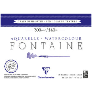 Альбом для акварели 25л., 18*24, на склейке Clairefontaine "Fontaine Demi-satiné", 300г/м2, горяч.пресс, полу-сатин