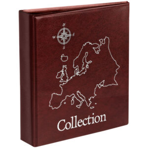 Альбом для монет OfficeSpace "Карта" формат Optima, 230*270 на кольцах, бордовый, 10л., иск. кожа