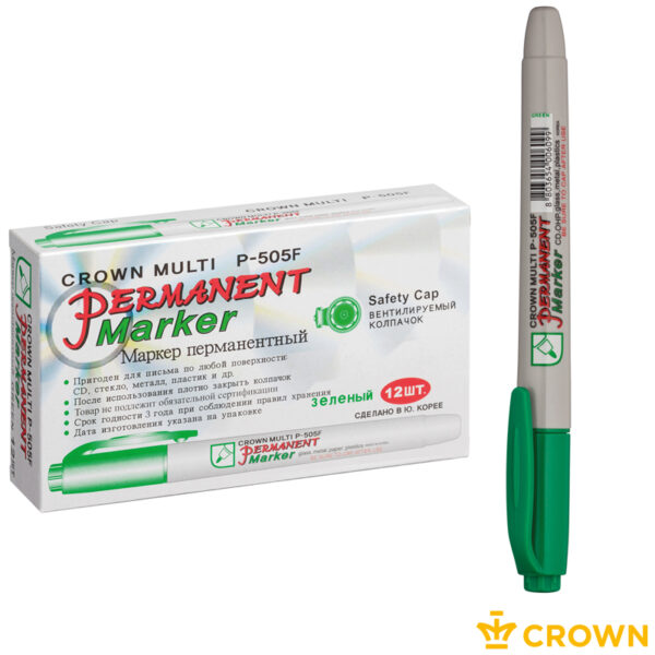 Маркер перманентный Crown "Multi Marker Super Slim" зеленый, пулевидный, 1мм