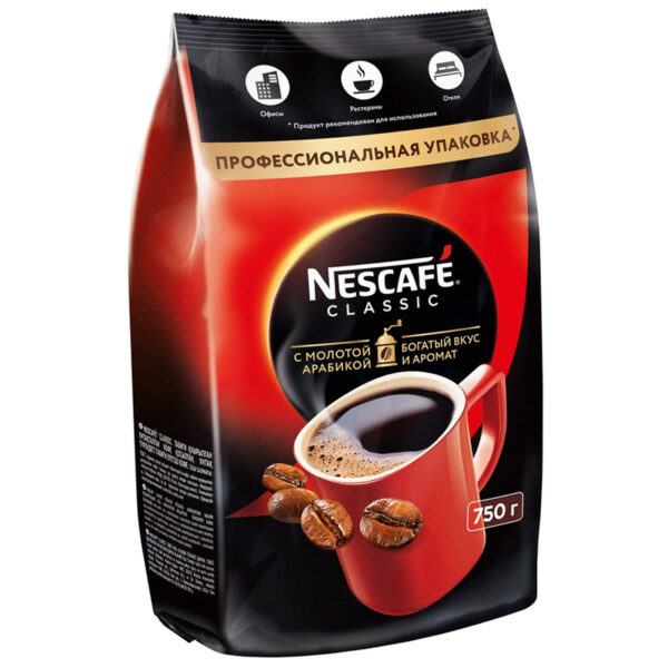 Кофе растворимый Nescafe "Classic", гранулированный/порошкообразный с молотым, мягкая упаковка, 750г
