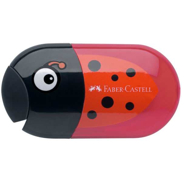 Точилка пластиковая с ластиком Faber-Castell "Ladybug" 2 отверстия, контейнер