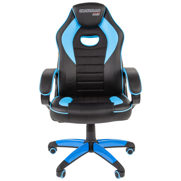 Кресло игровое Chairman "Game 16", экокожа черная/голубая, ткань TW черная, механизм качания