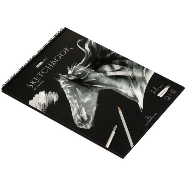 Скетчбук 40л., А4 ArtSpace "Black line. Horse", на гребне, 120г/м2, черный блок