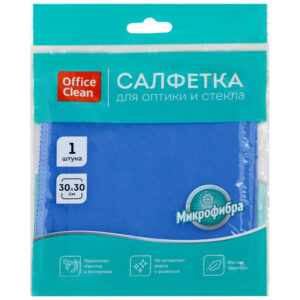 Салфетка для оптики и стекла OfficeClean "Стандарт" микрофибра, 30*30см, синяя