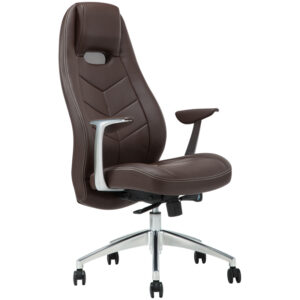 Кресло руководителя Helmi HL-E34 "Synchro Business", экокожа коричневая, синхромеханизм, алюминий, до 150кг