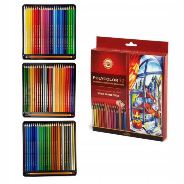 Карандаши цветные художественные Koh-I-Noor "Polycolor 3837", 72цв., заточен.+ 2 точилки+3 ч/гр. кар. 1500, картон, европодвес