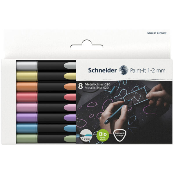 Набор капиллярных металлизированных ручек Schneider "Paint-It 020 " 08цв., 1-2мм, европодвес