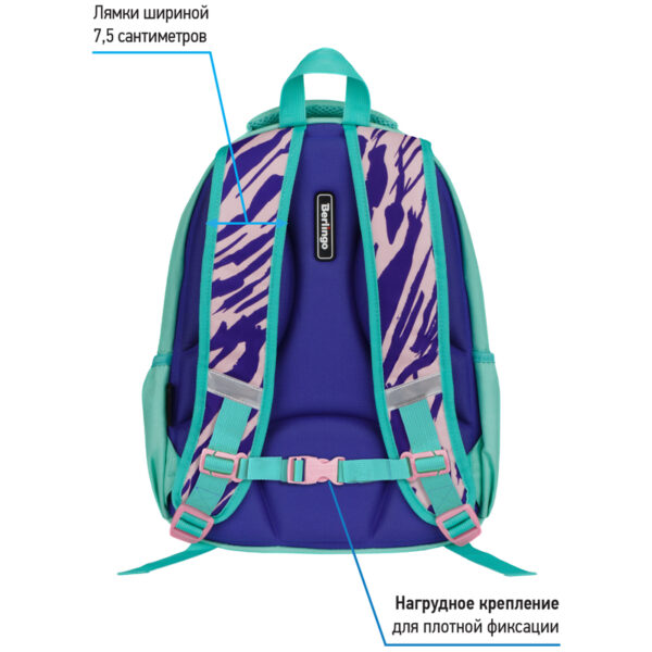 Рюкзак Berlingo Boom "Animal pattern mint" 38,5*29*12см, 2 отделения, 3 кармана, анатомическая ЭВА спинка