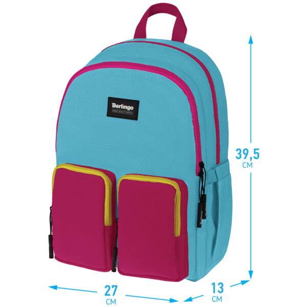 Рюкзак Berlingo Color blocks "Blue fuxia" 39*28*17см, 2 отделения, 4 кармана, уплотненная спинка