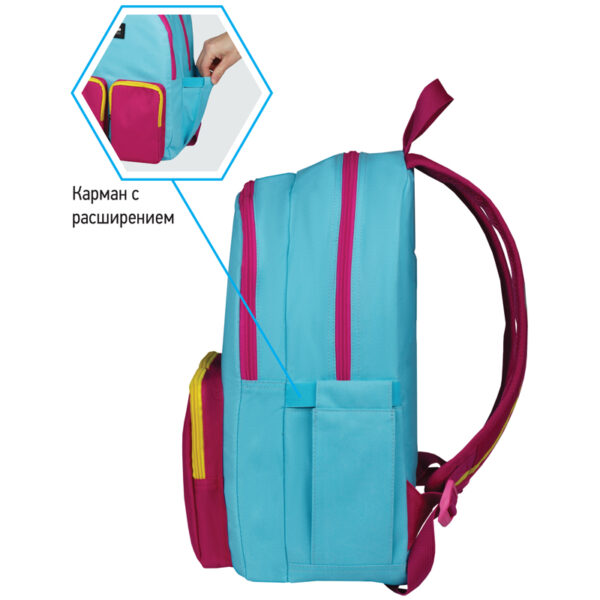 Рюкзак Berlingo Color blocks "Blue fuxia" 39*28*17см, 2 отделения, 4 кармана, уплотненная спинка