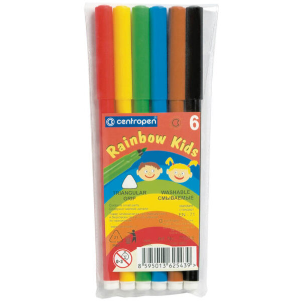 Фломастеры Centropen "Rainbow Kids", 06цв., трехгранные, смываемые, ПВХ