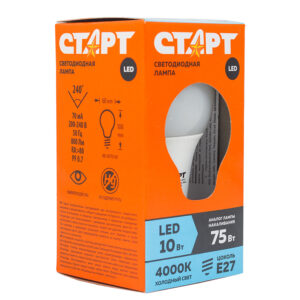 Лампа светодиодная Старт LED, серия "ЭКО" 10W40, тип А "груша", E27, 4000К, холодный свет, 15000ч