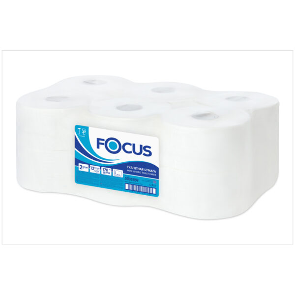 Бумага туалетная Focus Mini Jumbo (T2), 2 слойн, 170м/рул, тиснение, белая