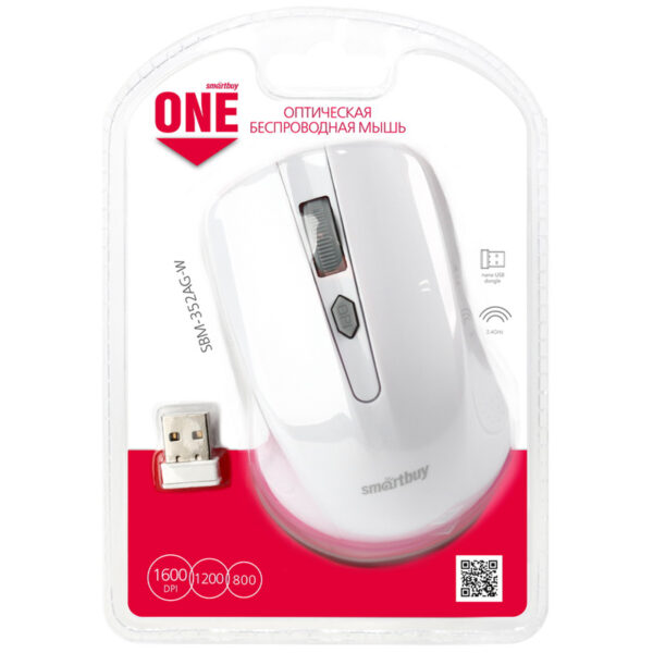 Мышь беспроводная Smartbuy ONE 352, белый, USB, 4btn+Roll