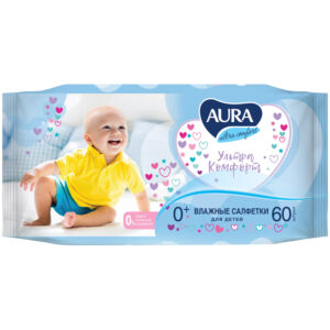 Салфетки влажные Aura "Ultra comfort", 60шт., детские, с алоэ