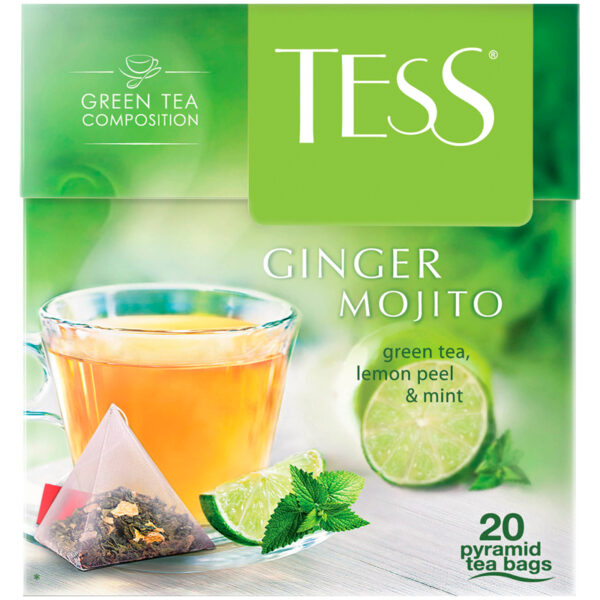 Чай Tess "Ginger Mojito", зеленый, цитрус, имбирь, мята, 20 пакетиков-пирмидок по 1,8г