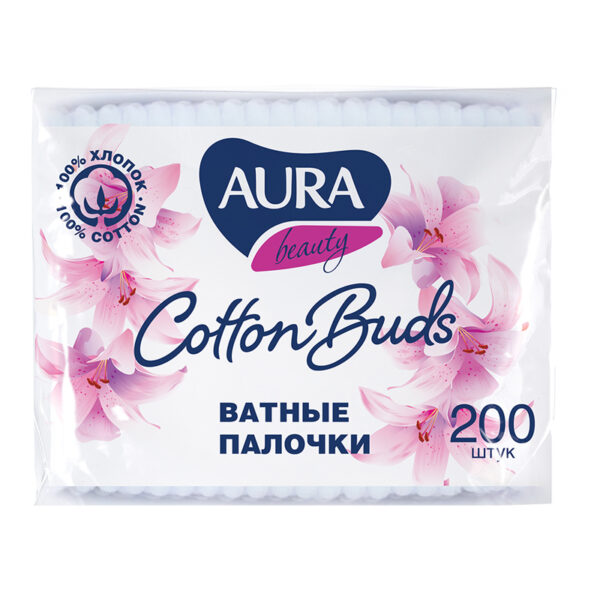 Ватные палочки Aura "Beauty", 200шт., полиэтиленовый пакет