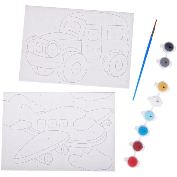 Рисование по номерам на картоне Мульти-Пульти "Машинка. Самолет", А5, 2шт., с акриловыми красками, картон