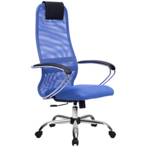 Кресло руководителя Метта SU-BK-8 CH, ткань-сетка синяя №23, спинка-сетка, топ-ган (101/003)