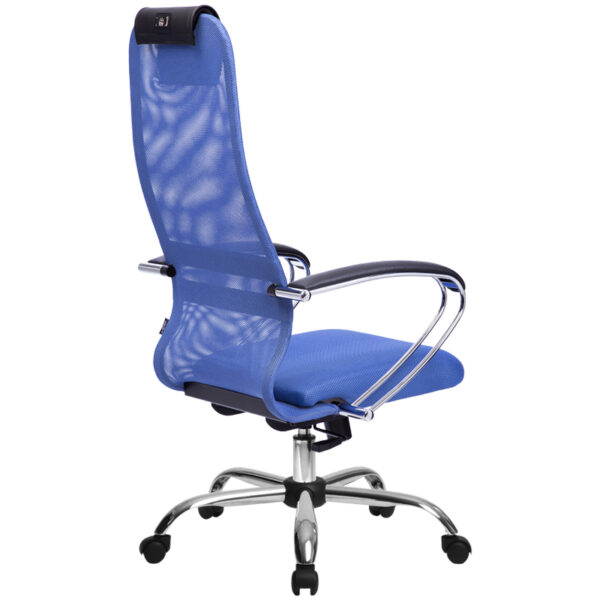 Кресло руководителя Метта SU-BK-8 CH, ткань-сетка синяя №23, спинка-сетка, топ-ган (101/003)