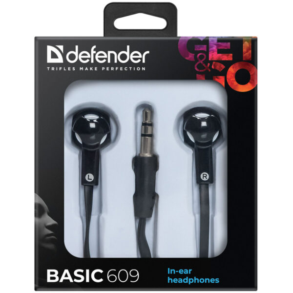 Наушники-вкладыши Defender "Basic" 609, 1,1м, черный, белый