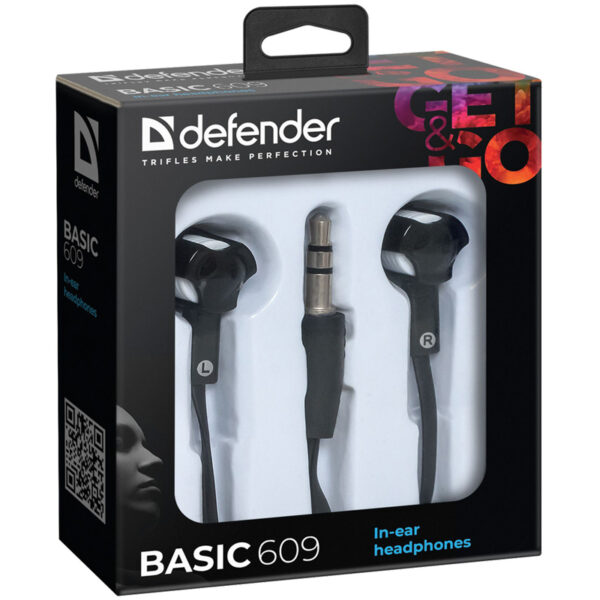 Наушники-вкладыши Defender "Basic" 609, 1,1м, черный, белый