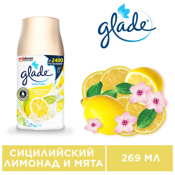 Сменный баллон для освежителя воздуха Glade Automatic "Сицилийский лимонад и мята", 269мл