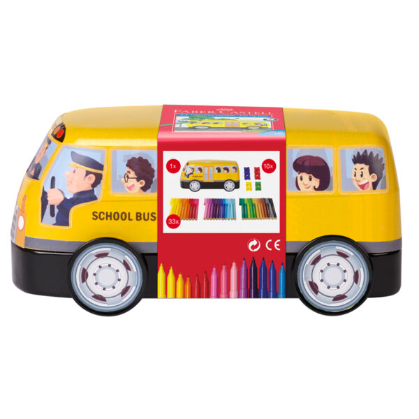 Набор для рисования Faber-Castell "Connector School Bus" 33 фломастера+10 клипc, металлич. коробка