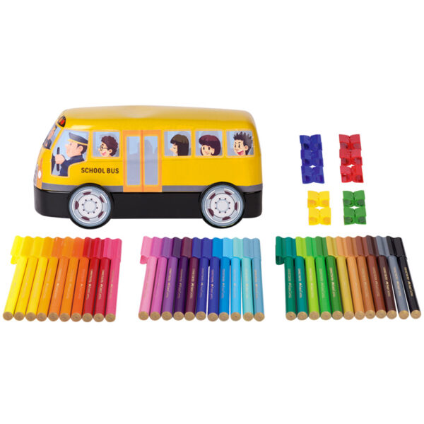 Набор для рисования Faber-Castell "Connector School Bus" 33 фломастера+10 клипc, металлич. коробка