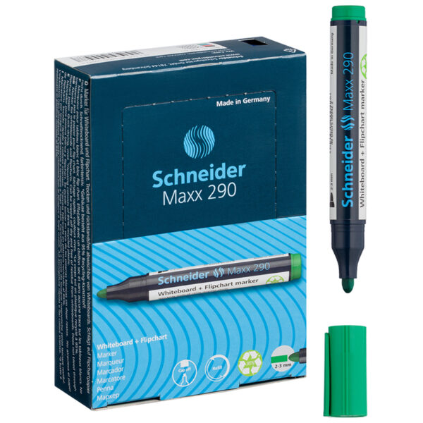 Маркер для белых досок и флипчартов Schneider "Maxx 290" зеленый, пулевидный, 3мм