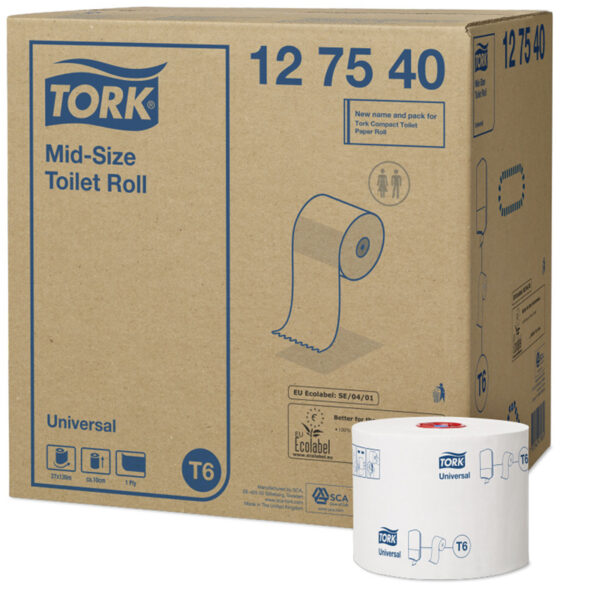 Бумага туалетная Tork "Universal"(T6) 1 слойн., Mid-size рулон, 135м/рул, мягкая, белая