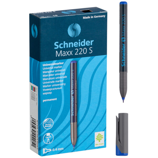 Маркер перманентный Schneider "Maxx 220 S" синий, игольчатый, 0,4мм