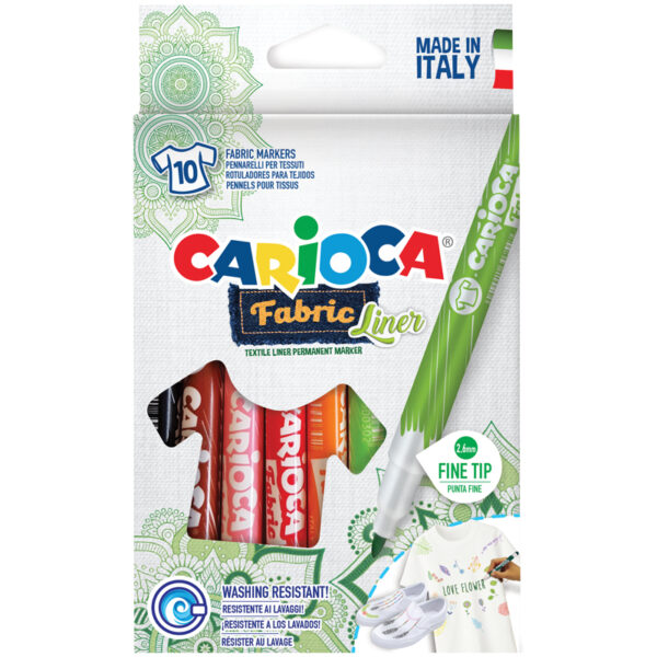 Набор фломастеров для ткани Carioca "Fabric Liner" 10цв., картон. уп., европодвес