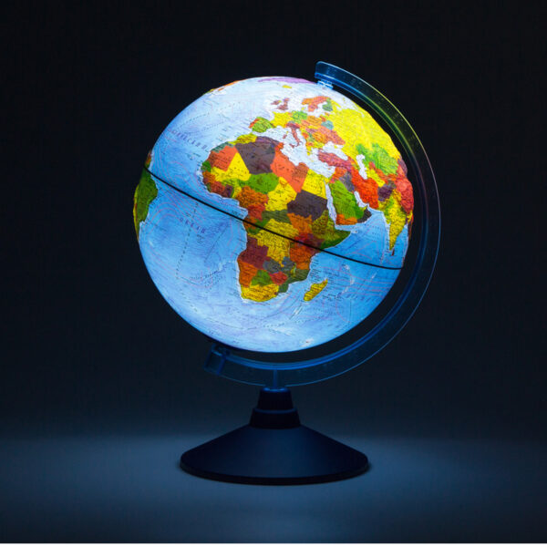 Глобус физико-политический рельефный Globen, 32см, интерактивный, с подсветкой от батареек на круглой подставке