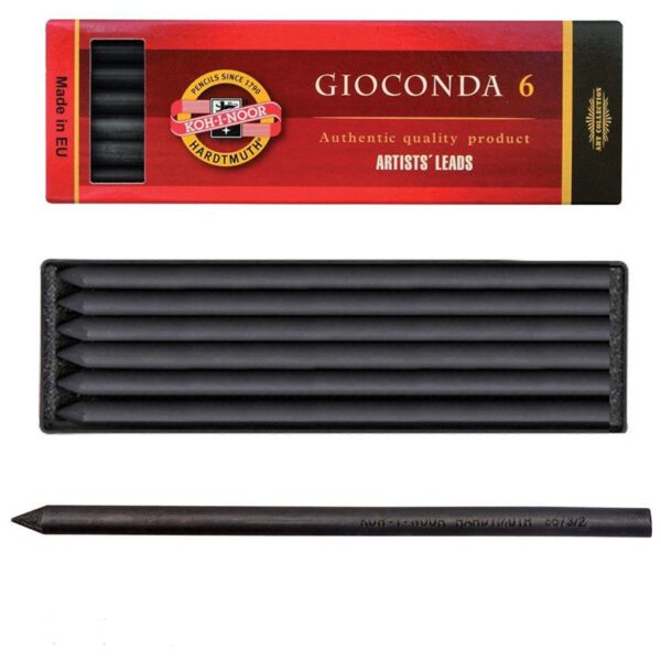 Грифели для цанговых карандашей Koh-I-Noor "Gioconda", H, 5,6мм, 6шт., круглый, пластик. коробка