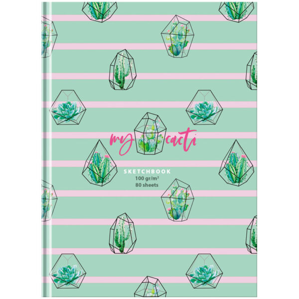 Скетчбук 80л., А5 7БЦ BG "My cacti", матовая ламинация, 100г/м2