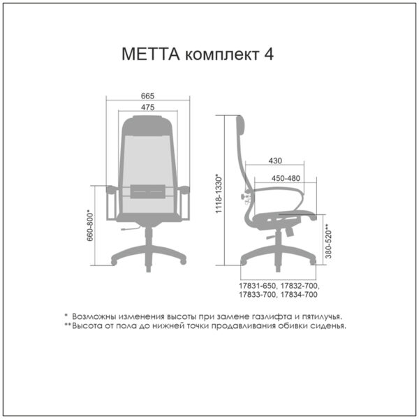 Кресло руководителя Метта Комплект 4, CH, сетка черная/черная, топ-ган (101/003)