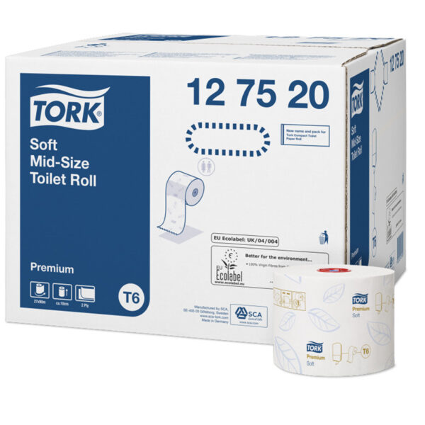 Бумага туалетная Tork "Premium"(Т6) 2-слойная, Mid-size рулон, 90м/рул, мягкая, тиснение, белая
