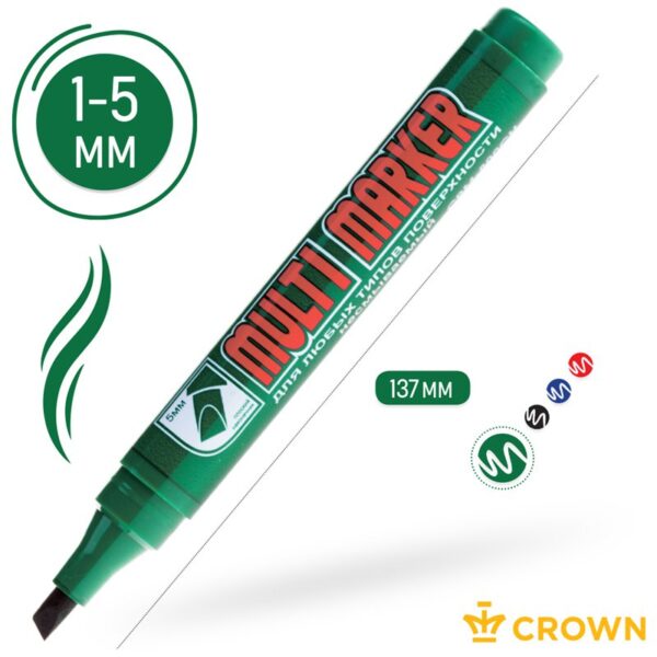 Маркер перманентный Crown "Multi Marker Chisel" зеленый, скошенный, 5мм