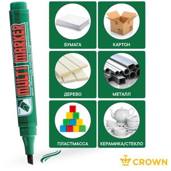 Маркер перманентный Crown "Multi Marker Chisel" зеленый, скошенный, 5мм