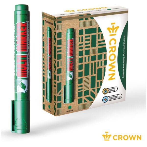 Маркер перманентный Crown "Multi Marker Chisel" зеленый, скошенный, 5мм